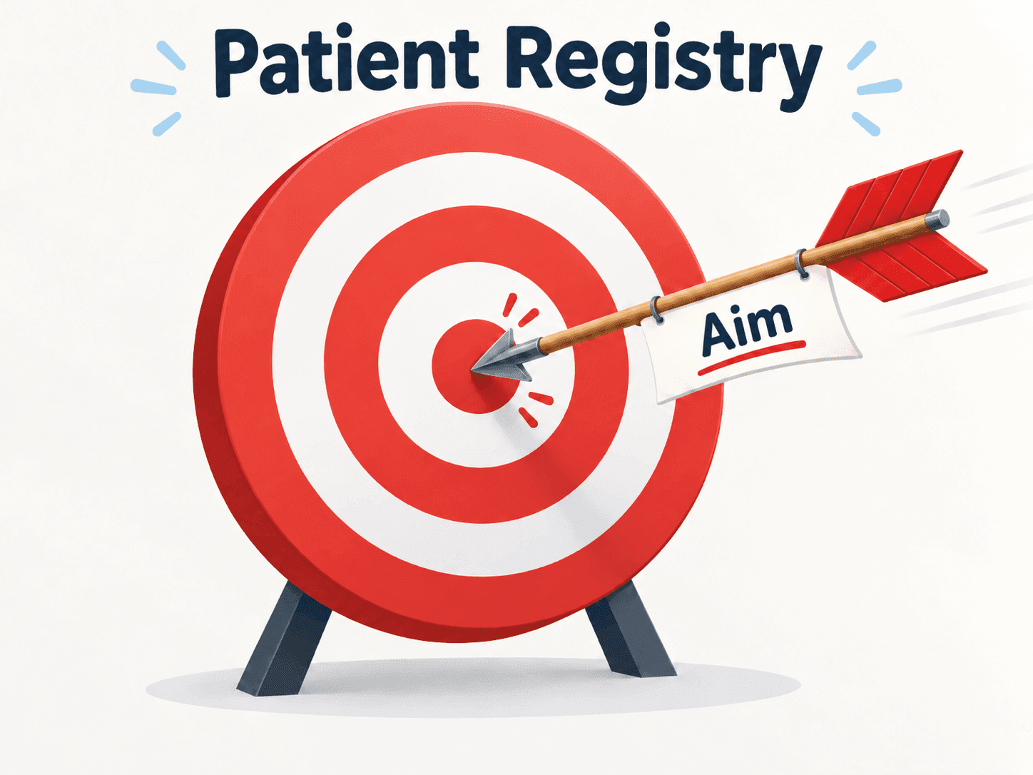 An arrow labelled Aim strikes the centre of a red and white archery target headed Patient Registry.